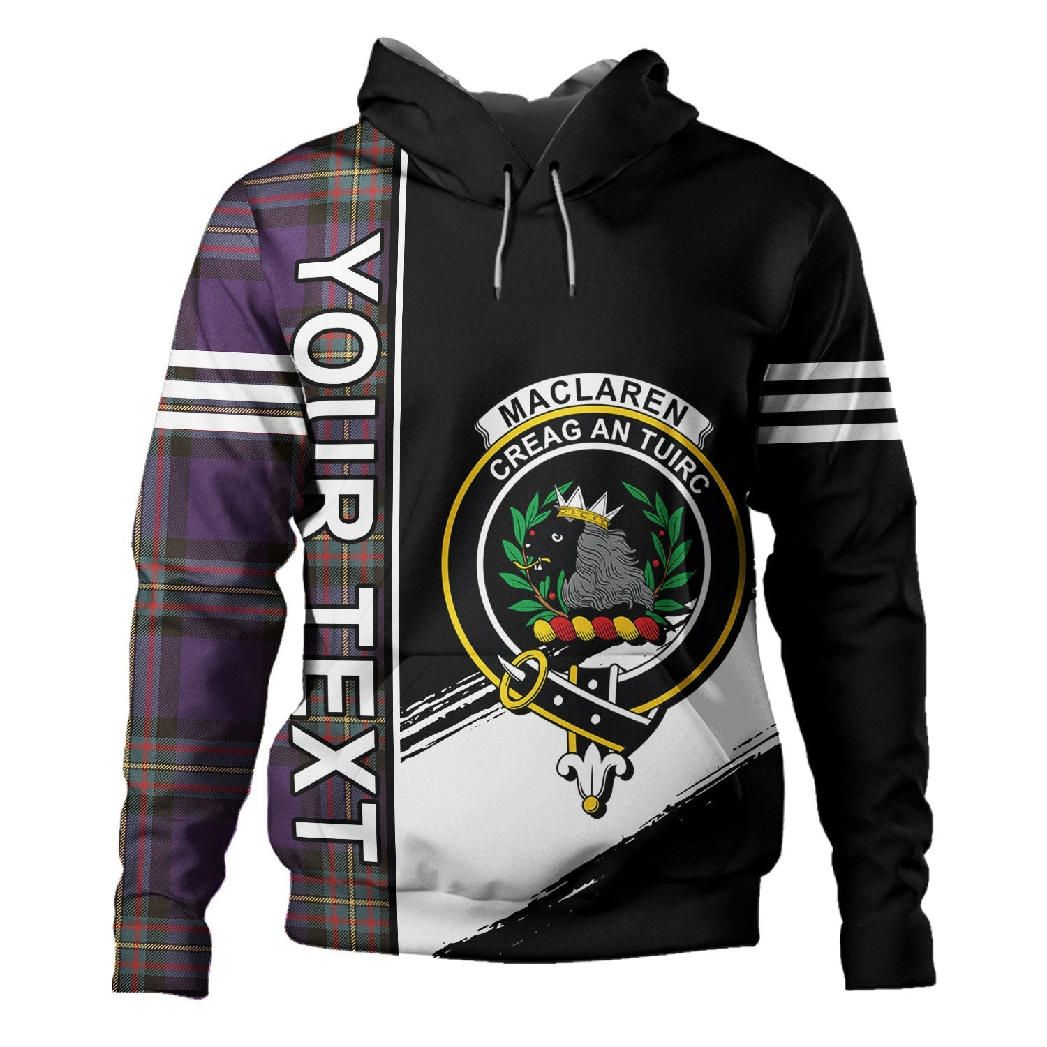 ScotsTee Shop Scottish MacLaren of Broich Weathered Clan Crest Tartan Hoodie Quarter Personalized