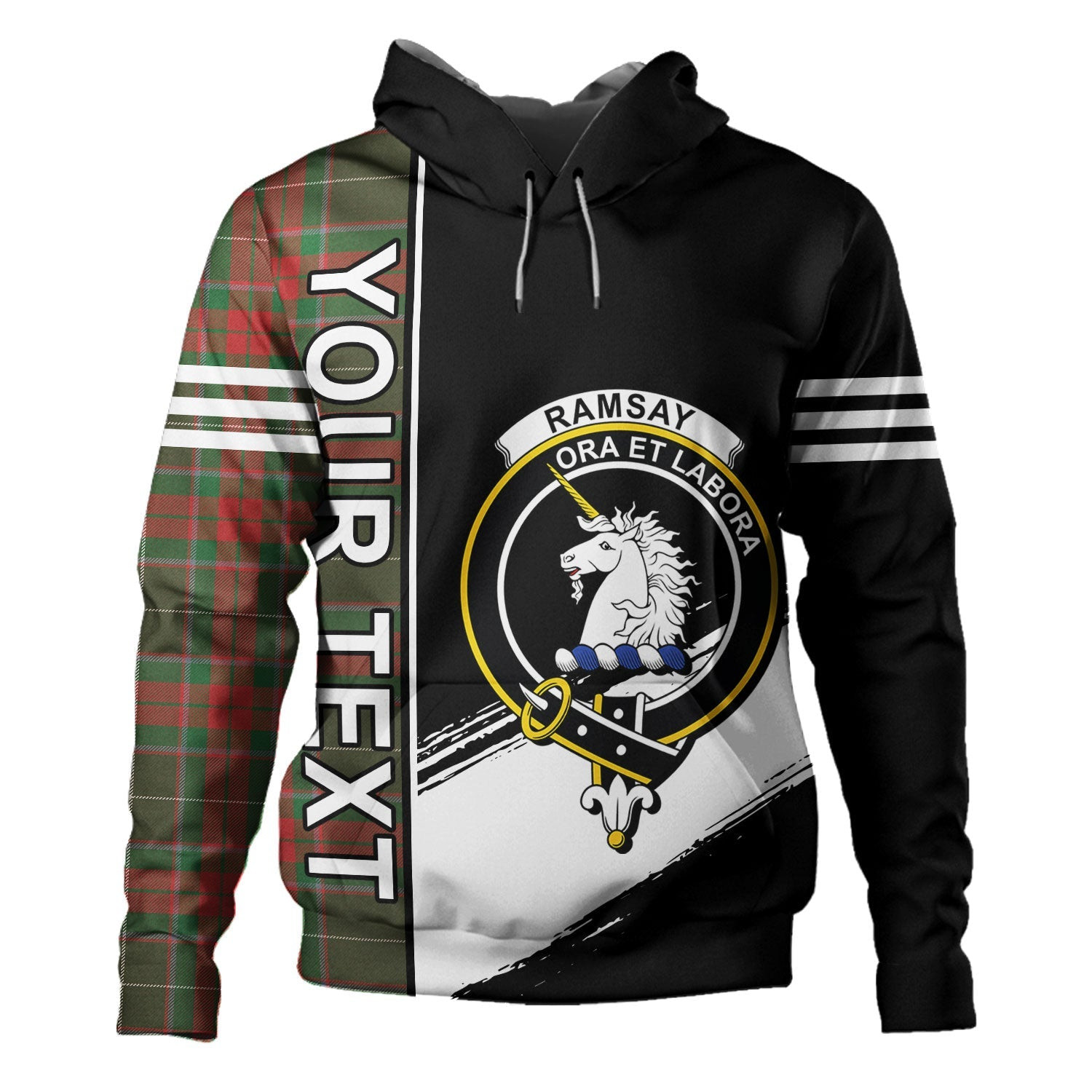 ScotsTee Shop Scottish Ramsay Green Ancient Clan Crest Tartan Hoodie Quarter Personalized