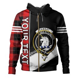 ScotsTee Shop Scottish Ramsay Red (Ramsay of Dalhousie) Clan Crest Tartan Hoodie Quarter Personalized