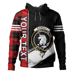 ScotsTee Shop Scottish Ramsay Red (Ramsay of Dalhousie) Clan Crest Tartan Hoodie Quarter Personalized