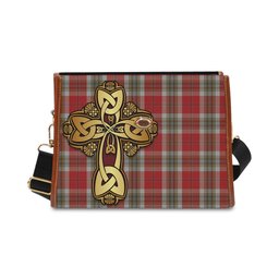 ScotsTee Shop Scottish MacLean of Duart Dress Red Clan Tartan Canvas Bag Golden Thistle and Celtic Cross Personalize Your Name Bag