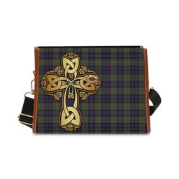 ScotsTee Shop Scottish MacLellan Clan Tartan Canvas Bag Golden Thistle and Celtic Cross Personalize Your Name Bag