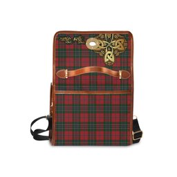 ScotsTee Shop Scottish MacLean Clan Tartan Canvas Bag Golden Thistle and Celtic Cross Personalize Your Name Bag
