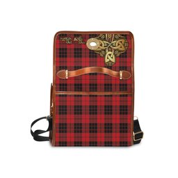 ScotsTee Shop Scottish MacLeod of Raasay Clan Tartan Canvas Bag Golden Thistle and Celtic Cross Personalize Your Name Bag