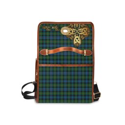 ScotsTee Shop Scottish MacLeod of Skye Clan Tartan Canvas Bag Golden Thistle and Celtic Cross Personalize Your Name Bag