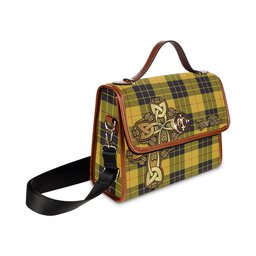 ScotsTee Shop Scottish MacLeod of Lewis Ancient Clan Tartan Canvas Bag Golden Thistle and Celtic Cross Personalize Your Name Bag
