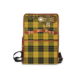 ScotsTee Shop Scottish MacLeod of Lewis Ancient Clan Tartan Canvas Bag Golden Thistle and Celtic Cross Personalize Your Name Bag