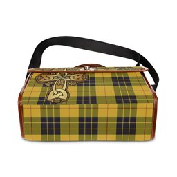 ScotsTee Shop Scottish MacLeod of Lewis Ancient Clan Tartan Canvas Bag Golden Thistle and Celtic Cross Personalize Your Name Bag