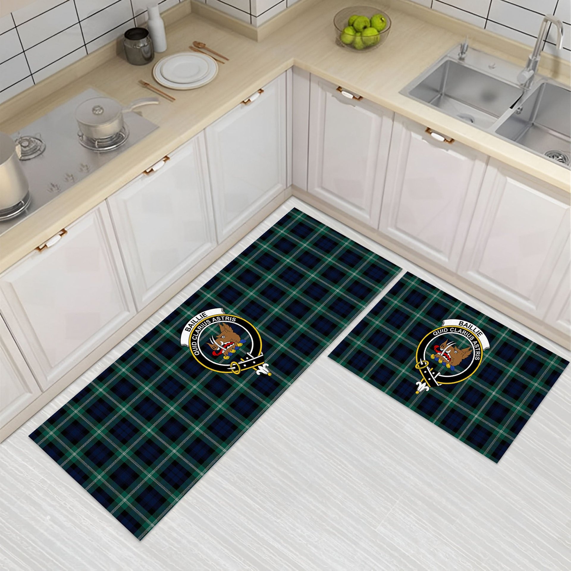 ScotsTee Shop Scottish Baillie of Polkemmet Modern Crest Tartan Kitchen Rug Sets