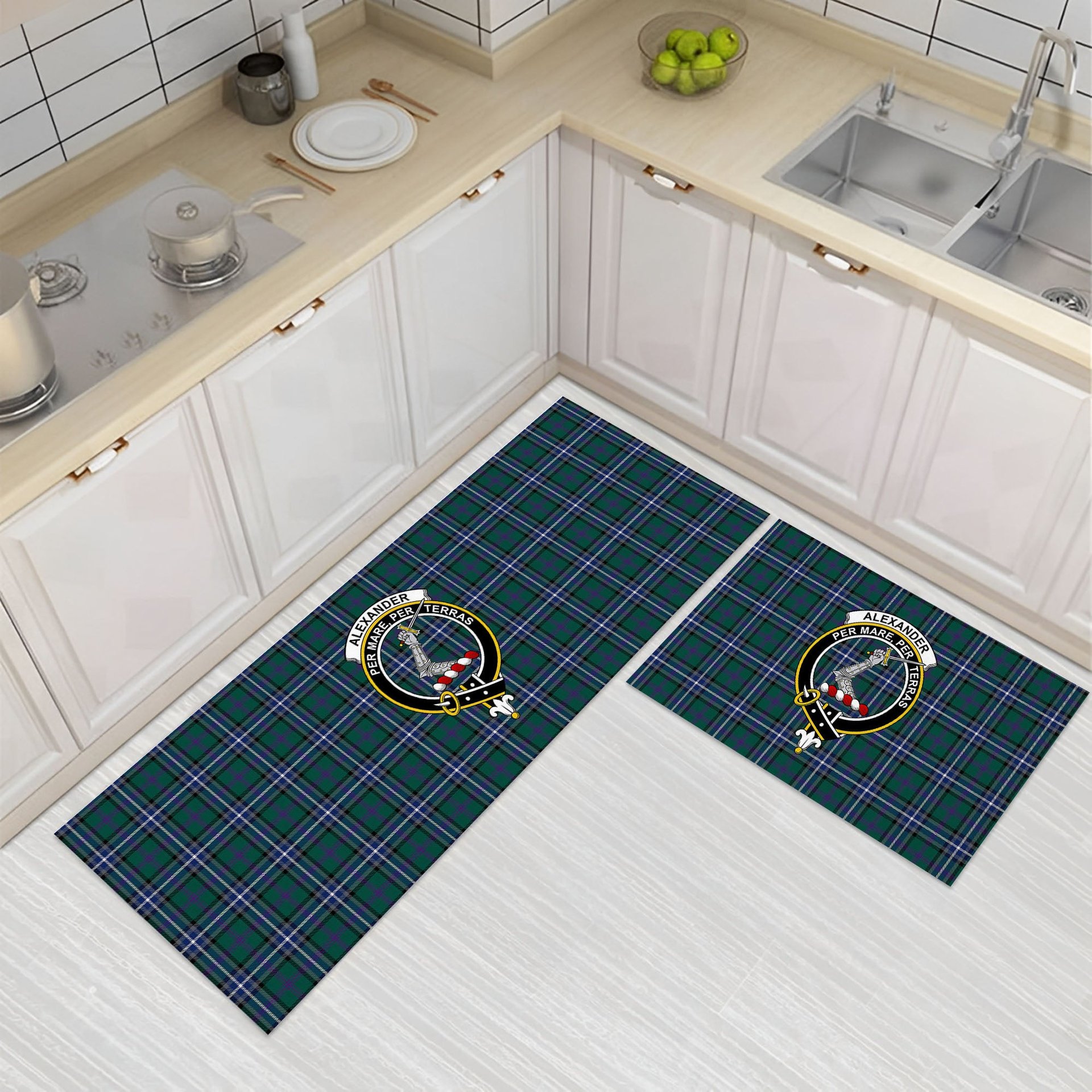 ScotsTee Shop Scottish Alexander of Menstry Hunting Modern Crest Tartan Kitchen Rug Sets