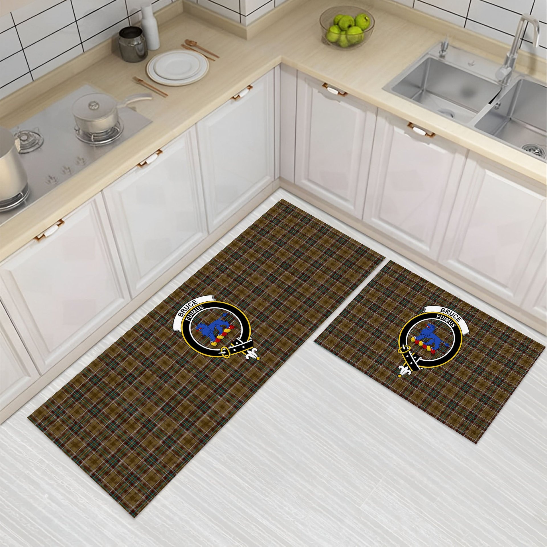 ScotsTee Shop Scottish Bruce of Kinnaird (Vivienne Westwood Design) Crest Tartan Kitchen Rug Sets