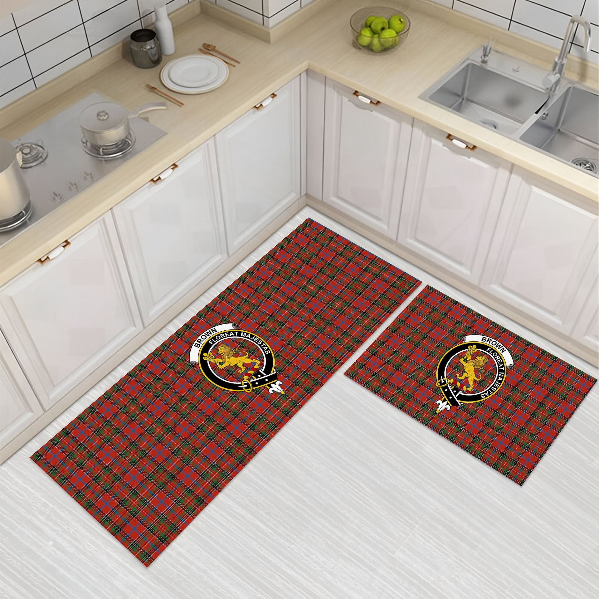 ScotsTee Shop Scottish Brown of Castledean (Broun of Castledean) Ancient Crest Tartan Kitchen Rug Sets