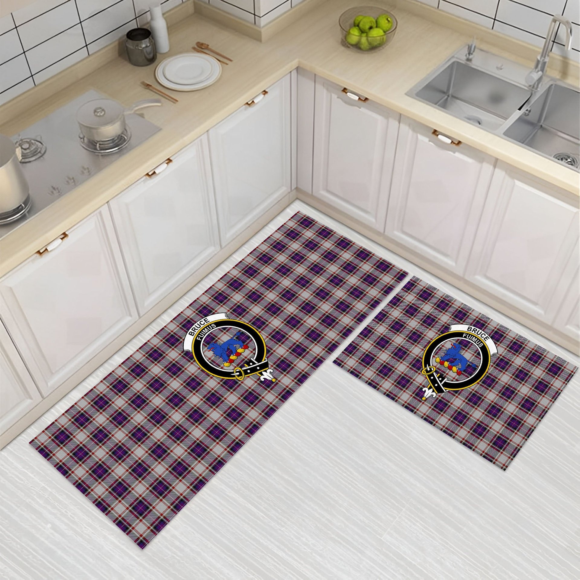 ScotsTee Shop Scottish Bruce of Kinnaird Dress (Dance) Crest Tartan Kitchen Rug Sets