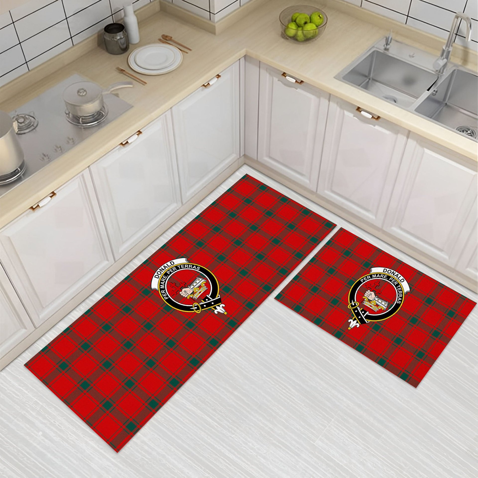 ScotsTee Shop Scottish Donald of the Isles Red Modern Crest Tartan Kitchen Rug Sets