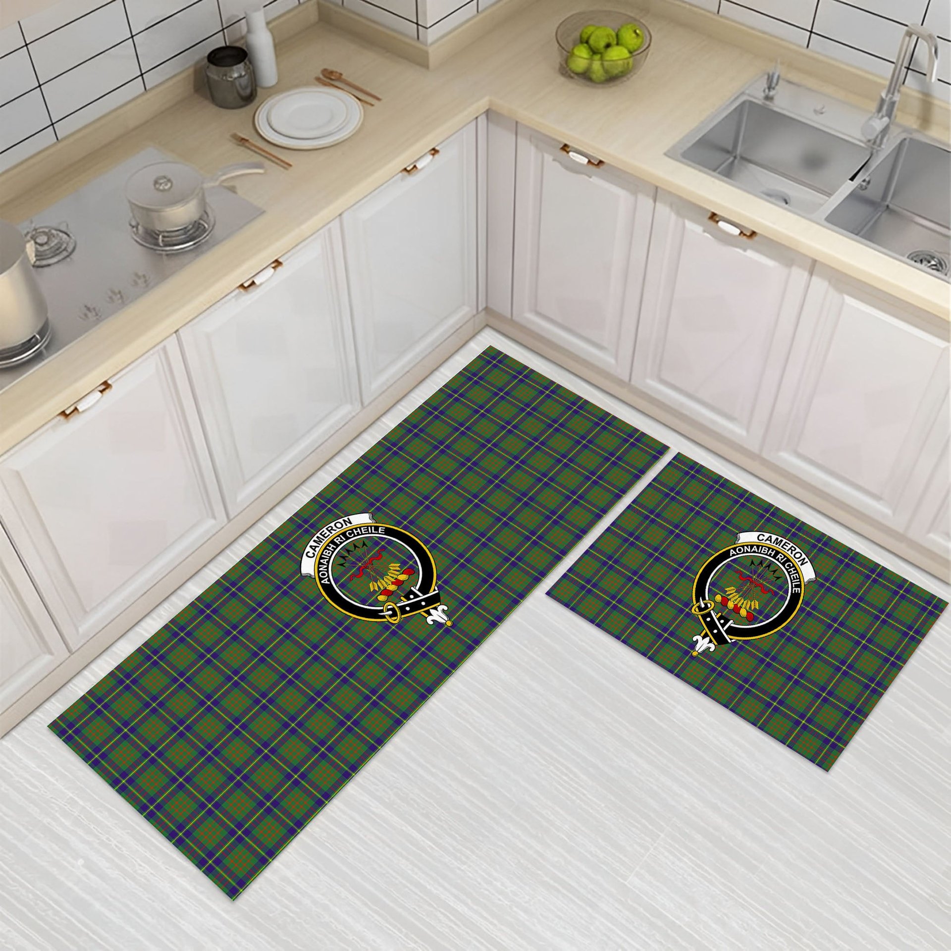 ScotsTee Shop Scottish Cameron of Lochiel Hunting Crest Tartan Kitchen Rug Sets