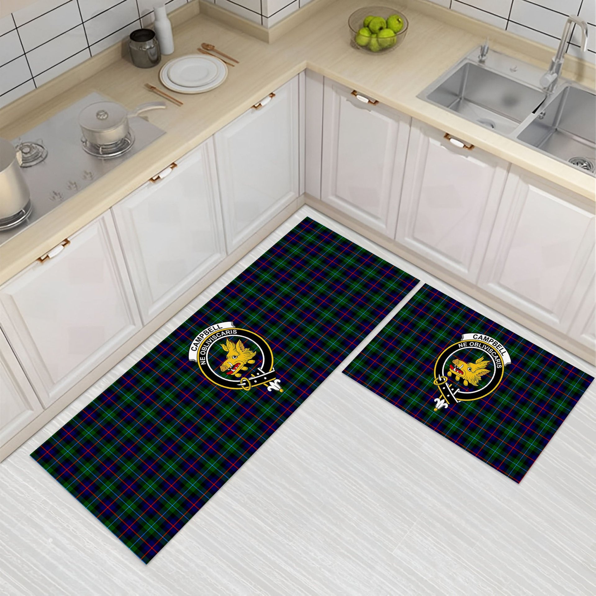 ScotsTee Shop Scottish Campbel of Cawdor Modern Crest Tartan Kitchen Rug Sets