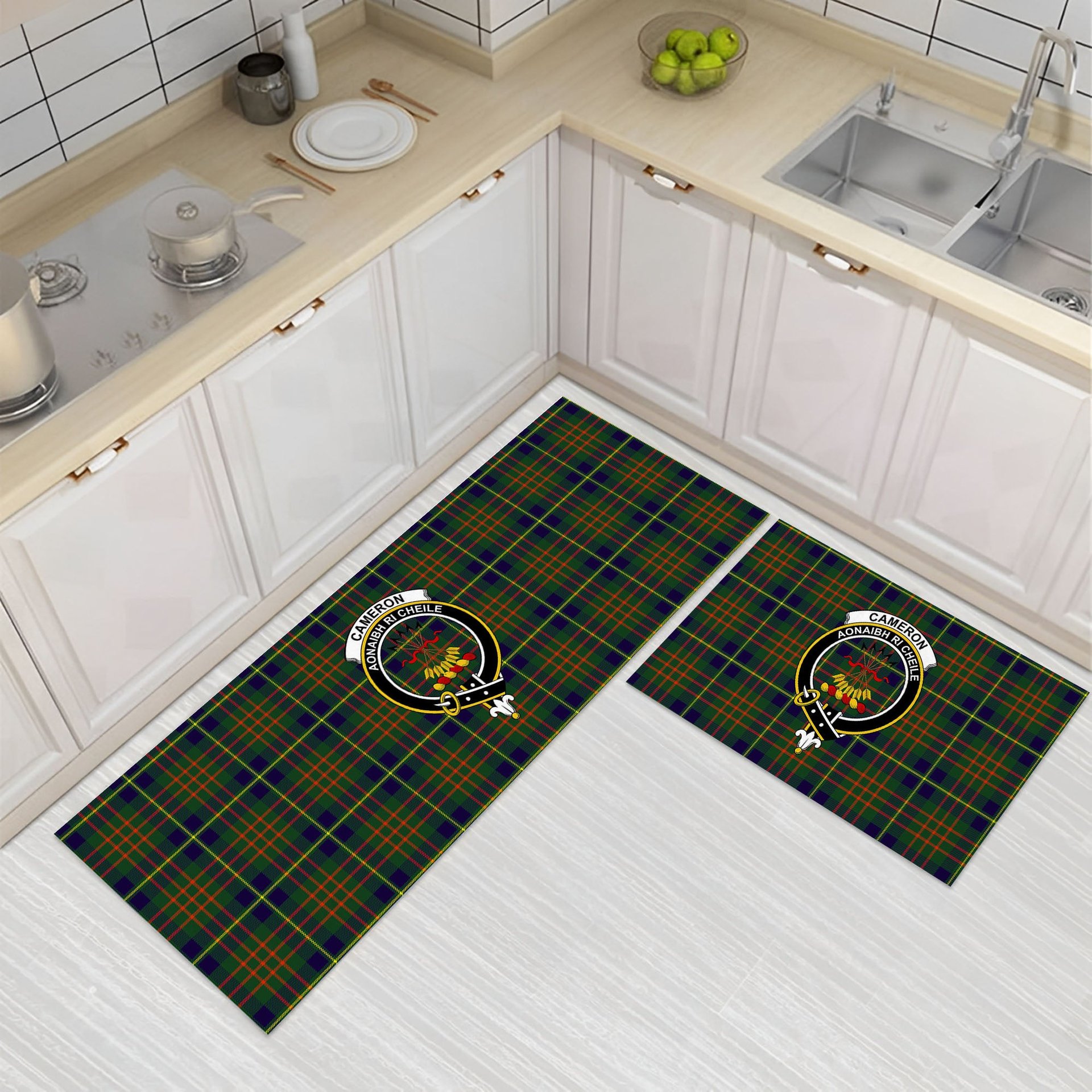 ScotsTee Shop Scottish Cameron of Lochiel Hunting Modern Crest Tartan Kitchen Rug Sets
