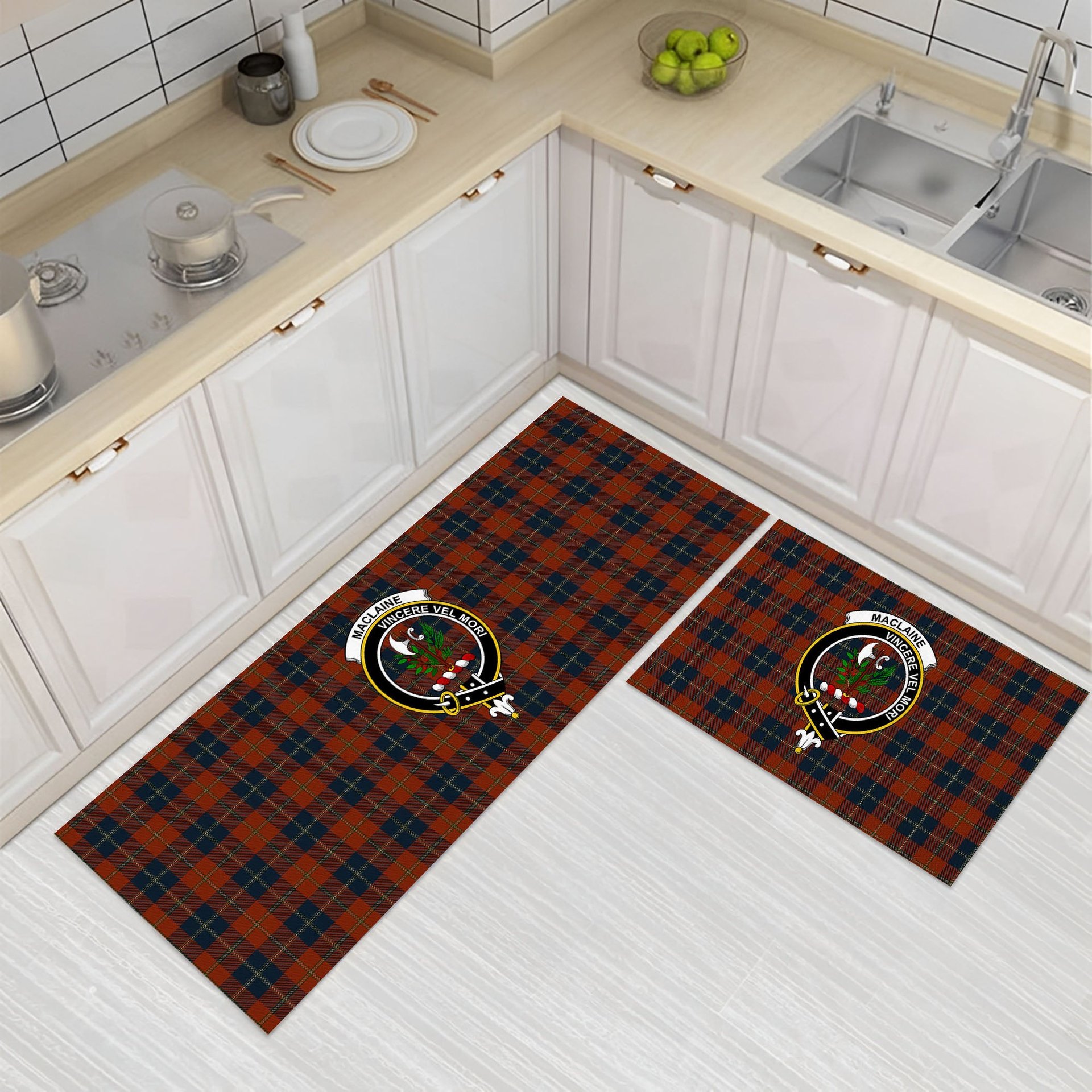 ScotsTee Shop Scottish Maclaine of Lochbuie Auld Sett Crest Tartan Kitchen Rug Sets