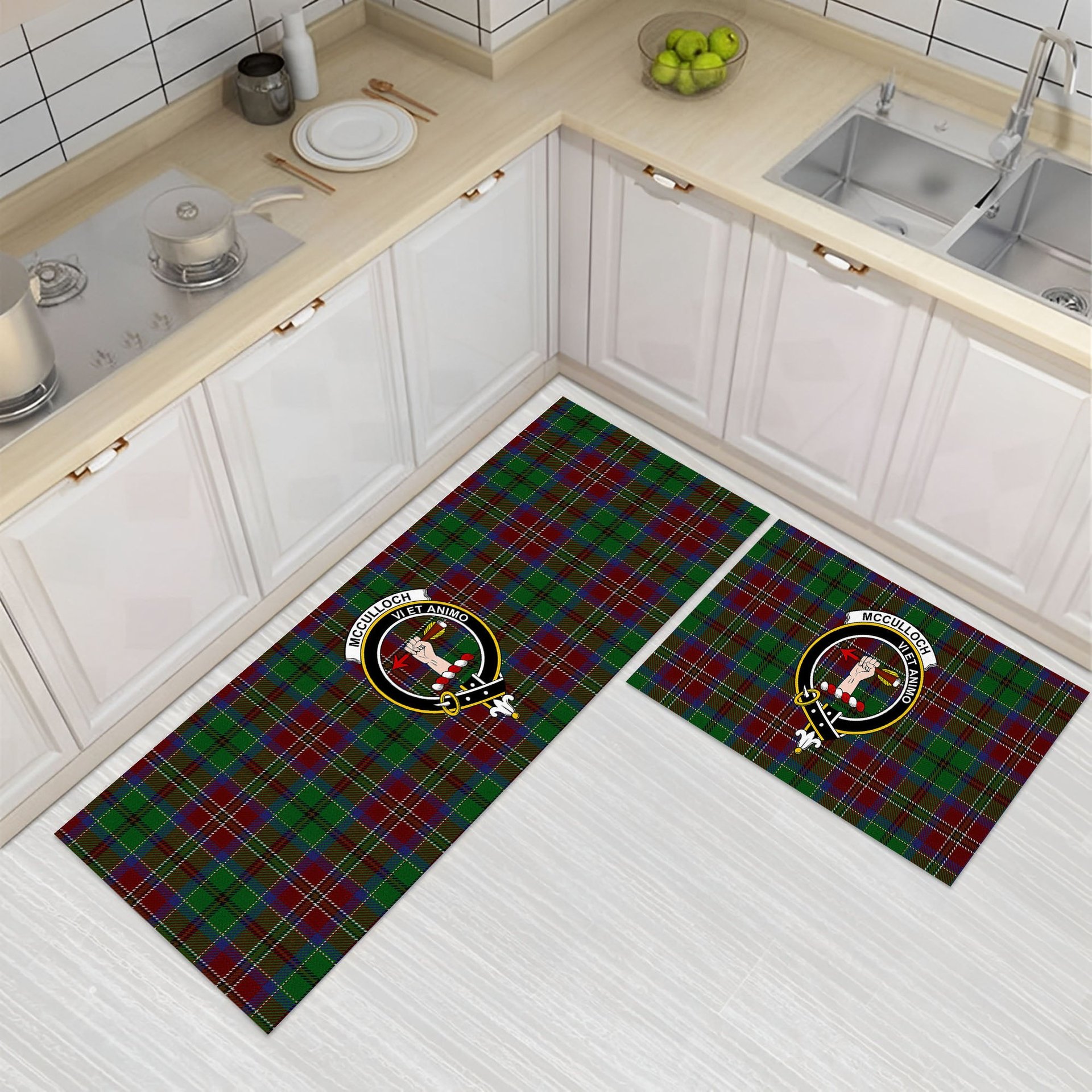 ScotsTee Shop Scottish McCulloch Crest Tartan Kitchen Rug Sets