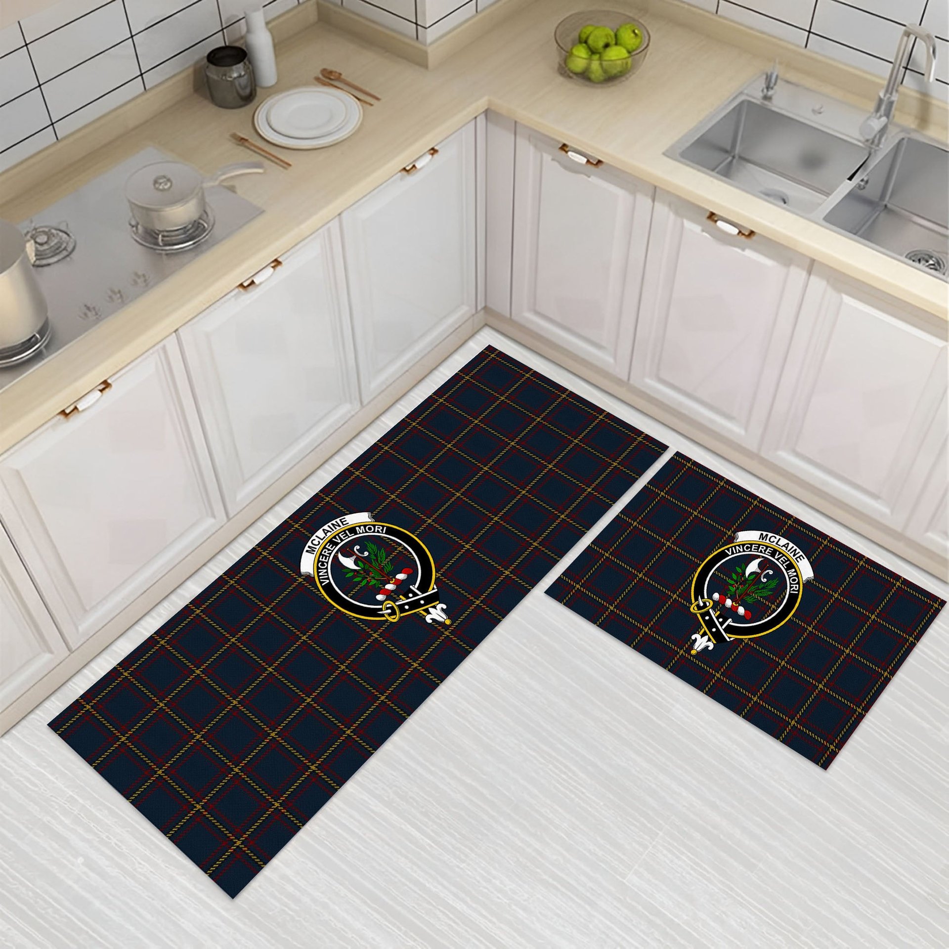 ScotsTee Shop Scottish McLaine of Lochbuie Hunting Crest Tartan Kitchen Rug Sets