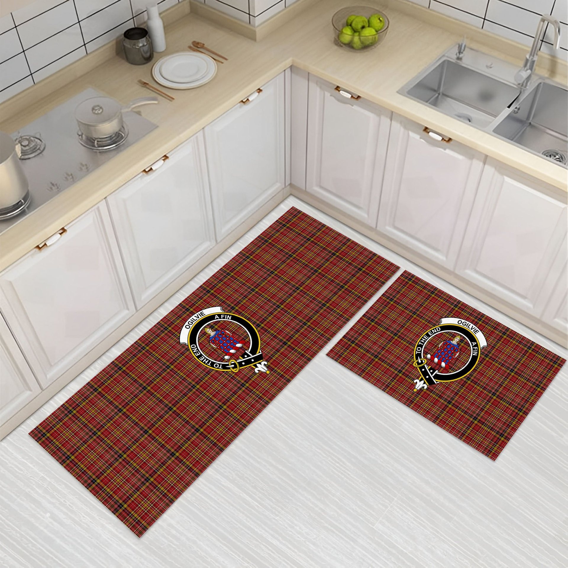 ScotsTee Shop Scottish Ogilvie (Ogilvy) of Strathallan Crest Tartan Kitchen Rug Sets