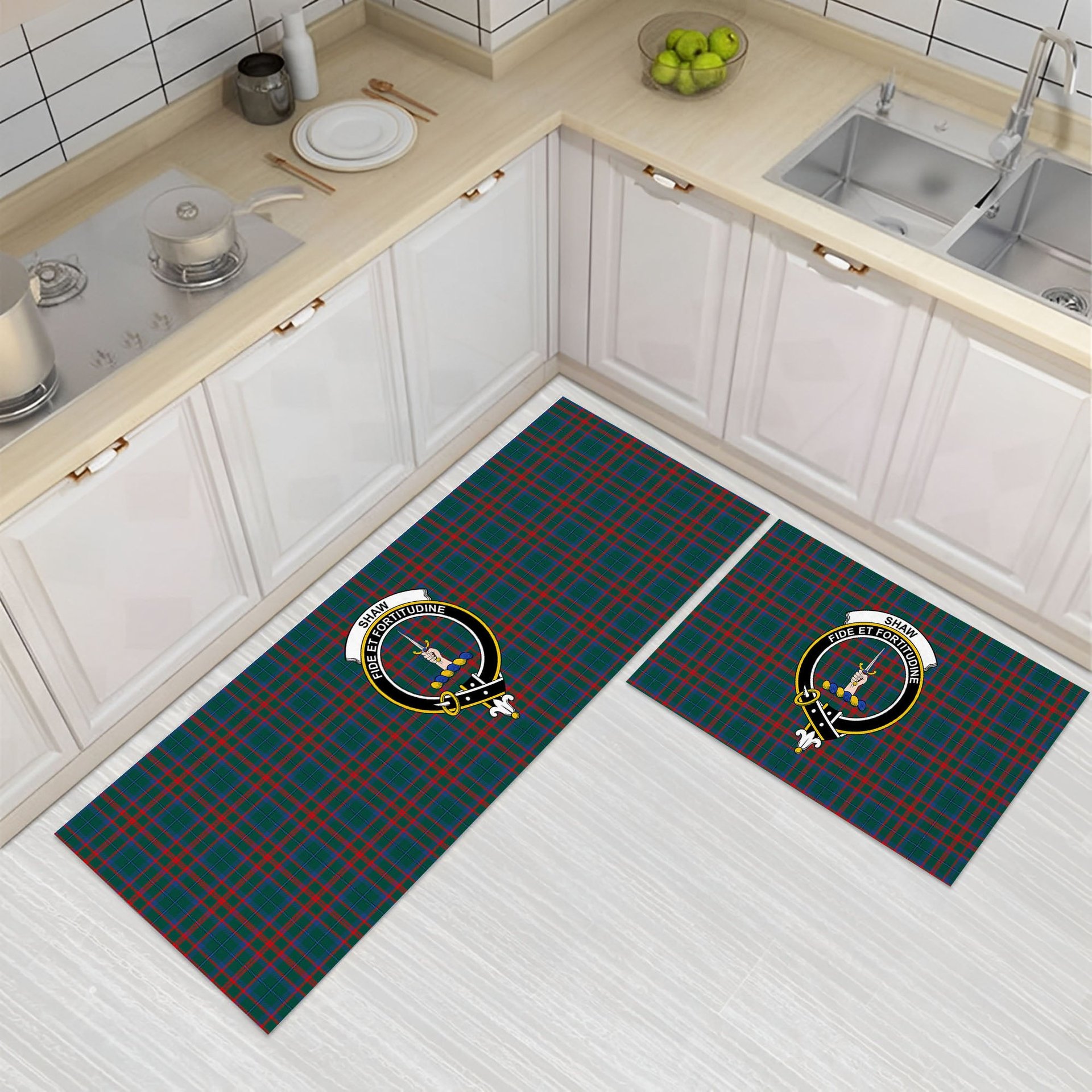 ScotsTee Shop Scottish Shaw of Tordarroch Hunting Modern Crest Tartan Kitchen Rug Sets