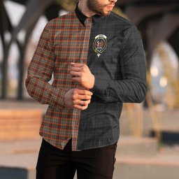 ScotsTee Shop Scottish Innes Ancient Clan Crest Half Tartan Long Sleeve Shirt