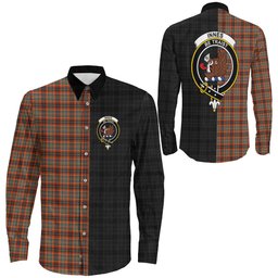 ScotsTee Shop Scottish Innes Ancient Clan Crest Half Tartan Long Sleeve Shirt