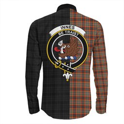 ScotsTee Shop Scottish Innes Ancient Clan Crest Half Tartan Long Sleeve Shirt