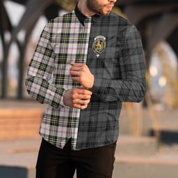 ScotsTee Shop Scottish MacPherson Dress Ancient Clan Crest Half Tartan Long Sleeve Shirt
