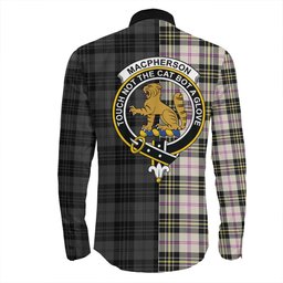 ScotsTee Shop Scottish MacPherson Dress Ancient Clan Crest Half Tartan Long Sleeve Shirt