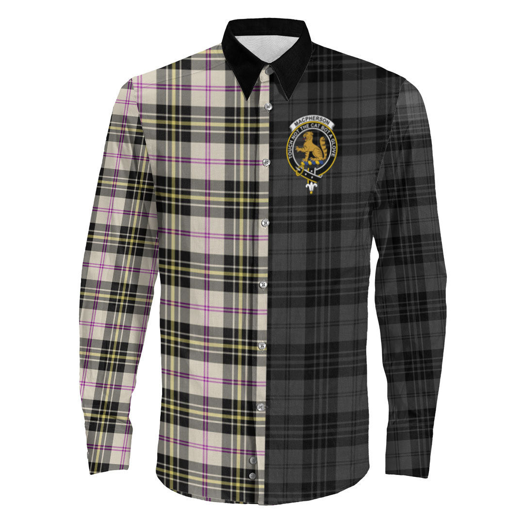 ScotsTee Shop Scottish MacPherson Dress Ancient Clan Crest Half Tartan Long Sleeve Shirt