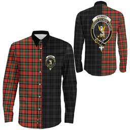 ScotsTee Shop Scottish Stewart Royal Modern Clan Crest Half Tartan Long Sleeve Shirt