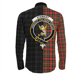 ScotsTee Shop Scottish Stewart Royal Modern Clan Crest Half Tartan Long Sleeve Shirt