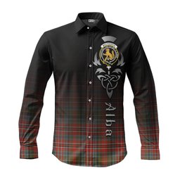 ScotsTee Shop Scottish MacPherson Weathered Clan Crest Tartan Alba Gu Brath Celtic Inspired Tartan Long Sleeve Shirt