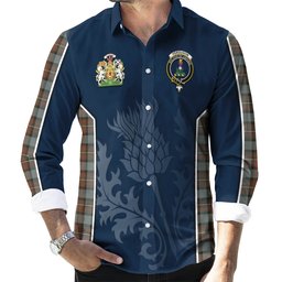 ScotsTee Shop Scottish Ferguson Weathered Clan Scottish Crest and Scottish Thistle Sport Tartan Long Sleeve Shirt