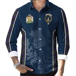 ScotsTee Shop Scottish Lumsden Hunting Clan Scottish Crest and Scottish Thistle Sport Tartan Long Sleeve Shirt