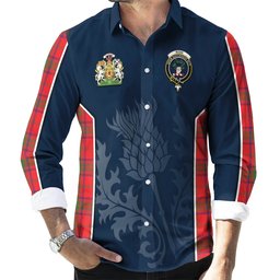 ScotsTee Shop Scottish Ross Modern Clan Scottish Crest and Scottish Thistle Sport Tartan Long Sleeve Shirt