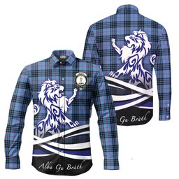 ScotsTee Shop Scottish MacKay Blue Clan Crest Tartan Alba Gu Brath Regal Lion Emblem Long Sleeve Shirt