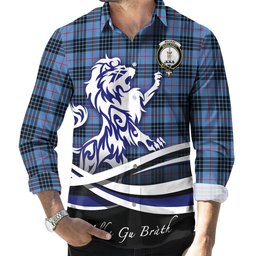 ScotsTee Shop Scottish MacKay Blue Clan Crest Tartan Alba Gu Brath Regal Lion Emblem Long Sleeve Shirt
