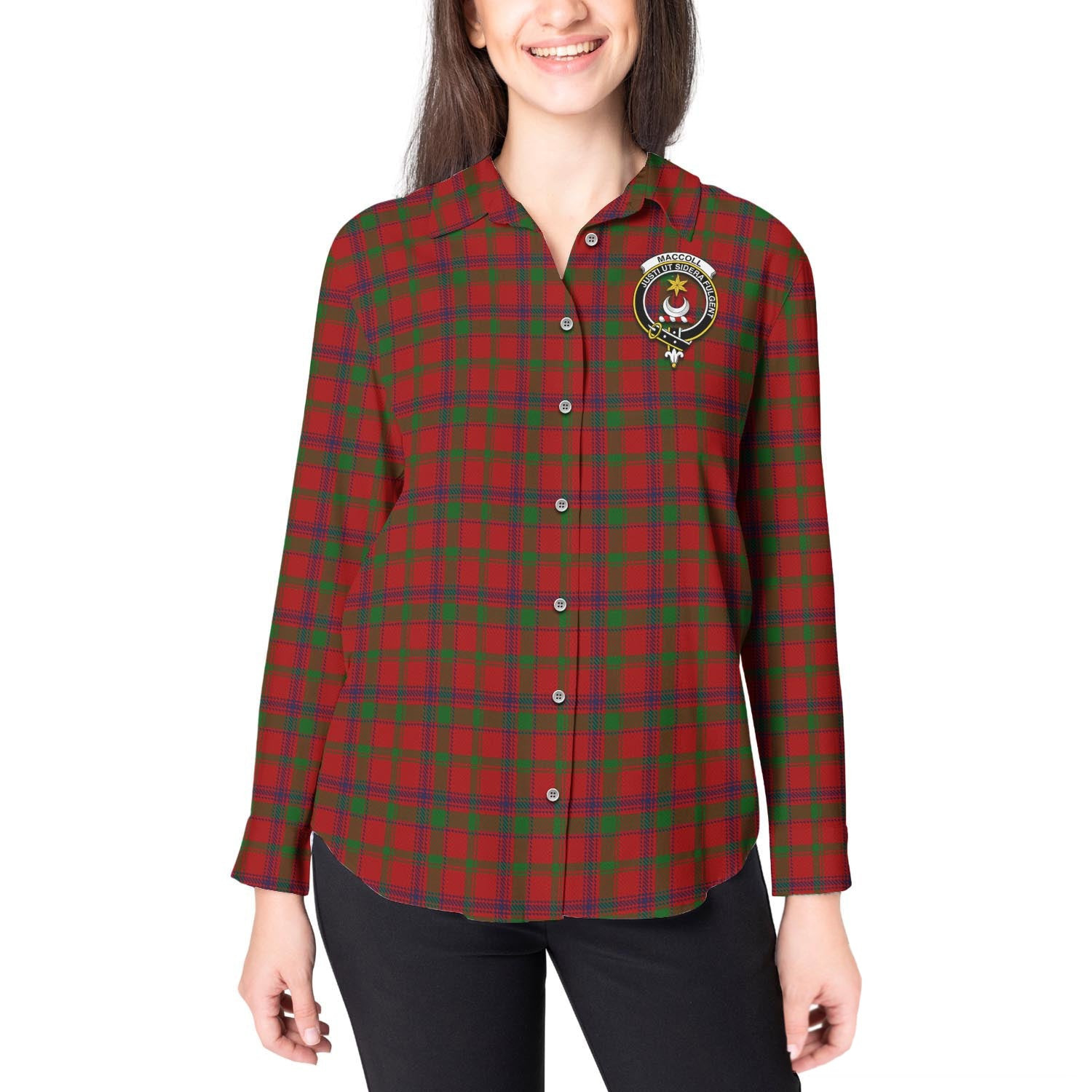 ScotsTee Shop Scottish MacColl Clan Crest Tartan Womens Long Sleeve Shirt