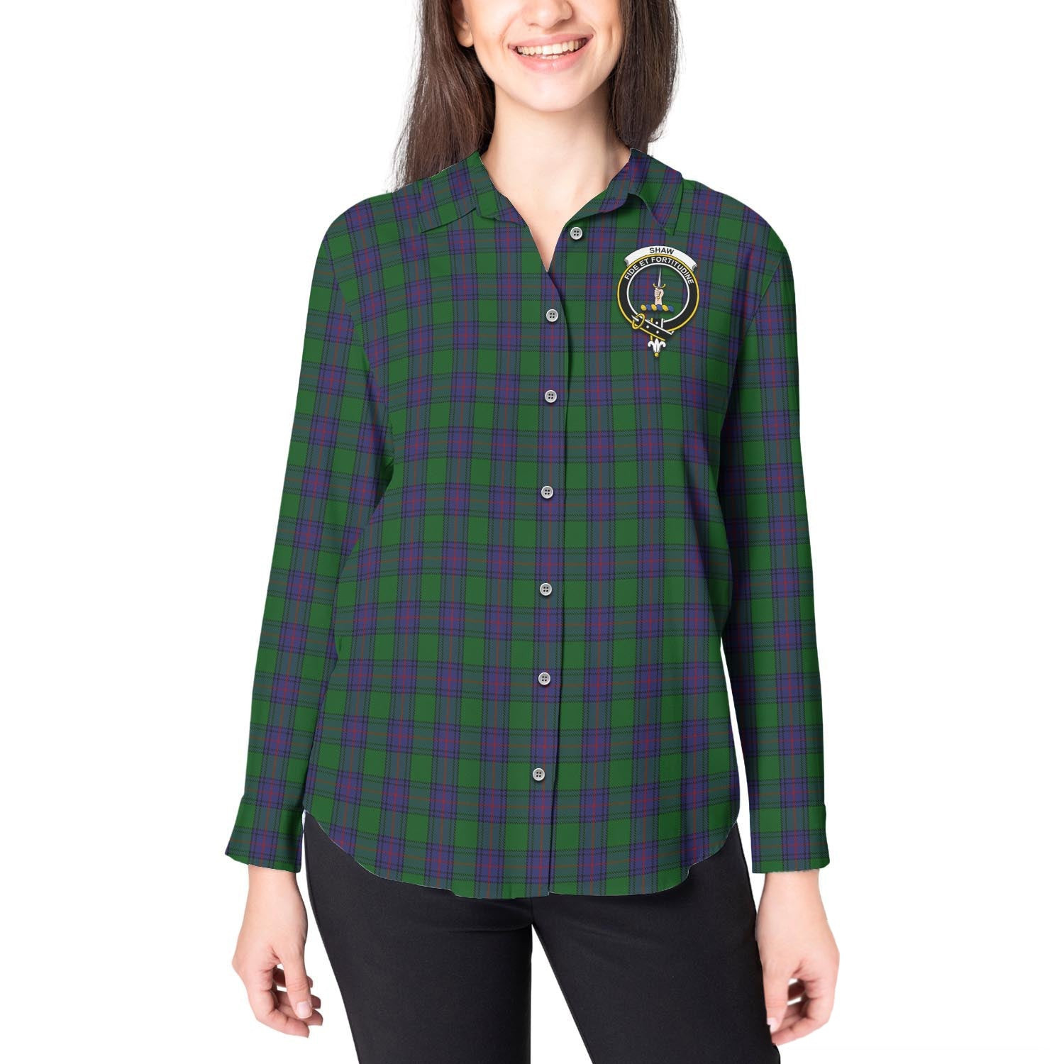 ScotsTee Shop Scottish Shaw Clan Crest Tartan Womens Long Sleeve Shirt