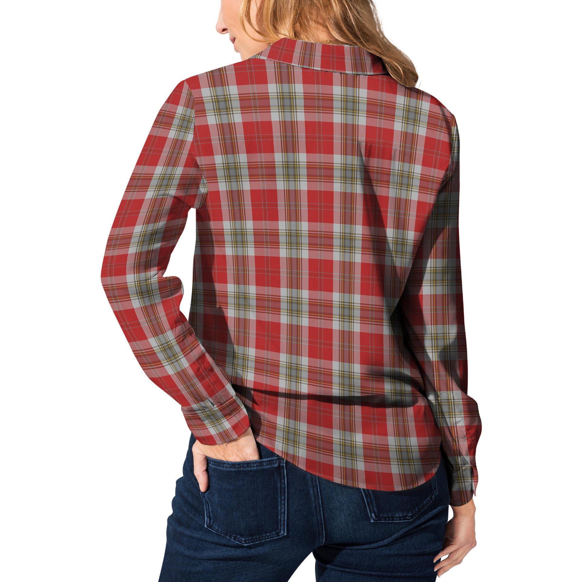 ScotsTee Shop Scottish MacLean of Duart Dress Red Clan Tartan Womens Long Sleeve Shirt