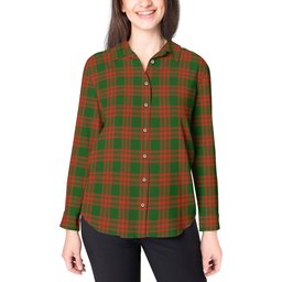 ScotsTee Shop Scottish Menzies Green Modern Clan Tartan Womens Long Sleeve Shirt