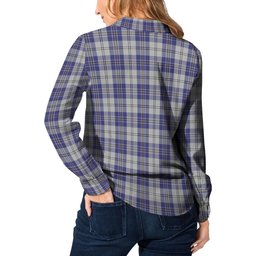 ScotsTee Shop Scottish MacPherson Dress Blue Clan Crest Tartan Womens Long Sleeve Shirt
