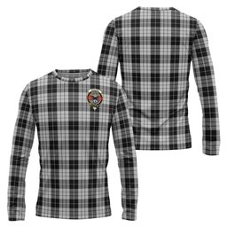 ScotsTee Shop Scottish MacLeod Black and White Clan Crest Tartan Long Sleeve T Shirt