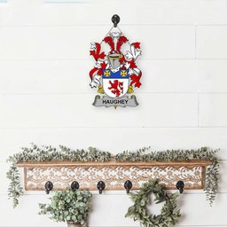 ScotsTee Shop Irish Haugher or O Haffey Coat of Arms Crest Ireland Wooden Hanging Wall Art Sign