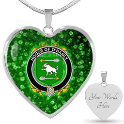 ScotsTee Shop Irish House of O HANLY Coat of Arms Crest Ireland Shamrock Heart Necklace