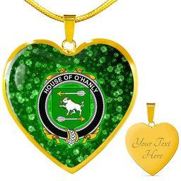 ScotsTee Shop Irish House of O HANLY Coat of Arms Crest Ireland Shamrock Heart Necklace