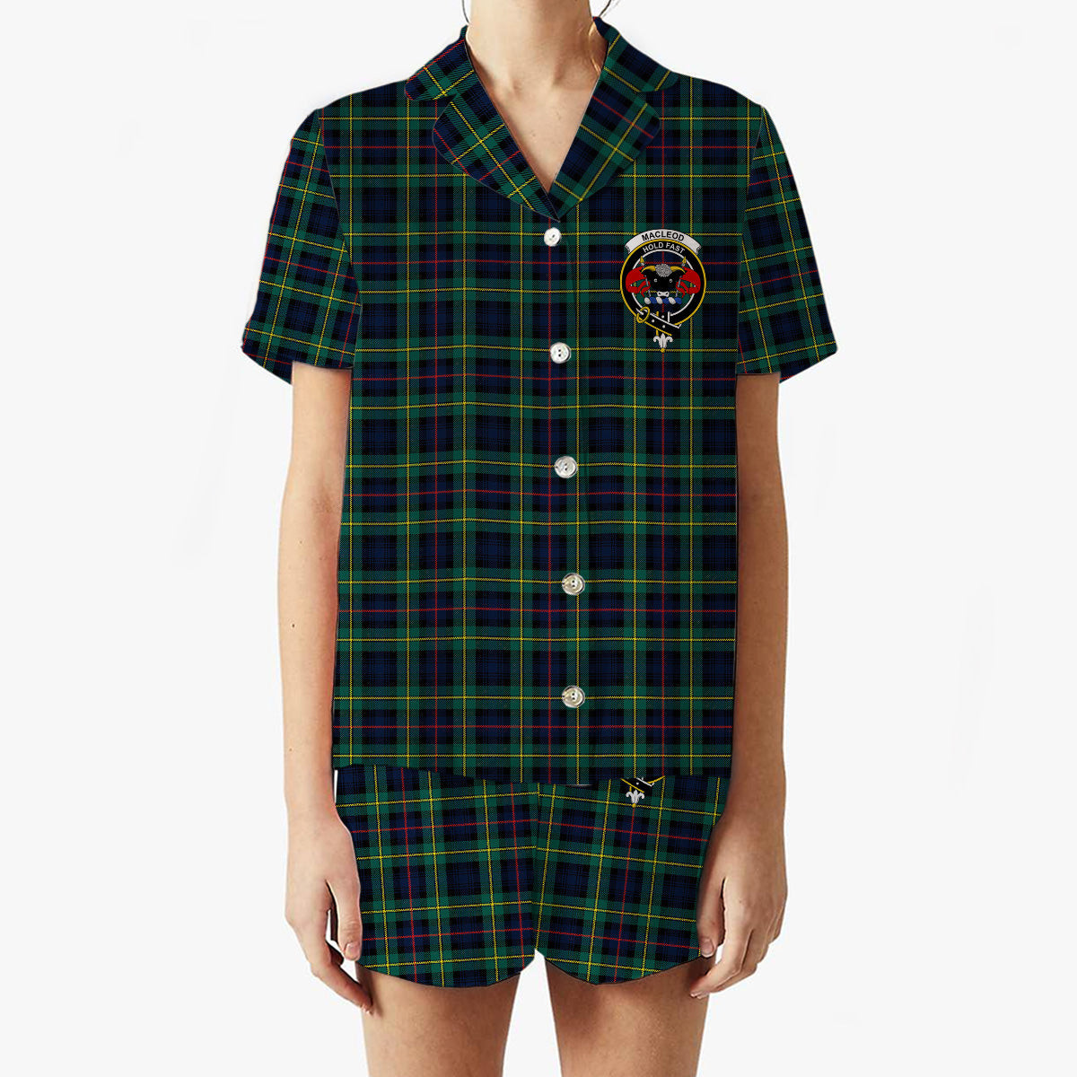 ScotsTee Shop Scottish MacLeod of Skye Modern Crest Women's Short Sleeve Short Set Tartan Pyjama Set
